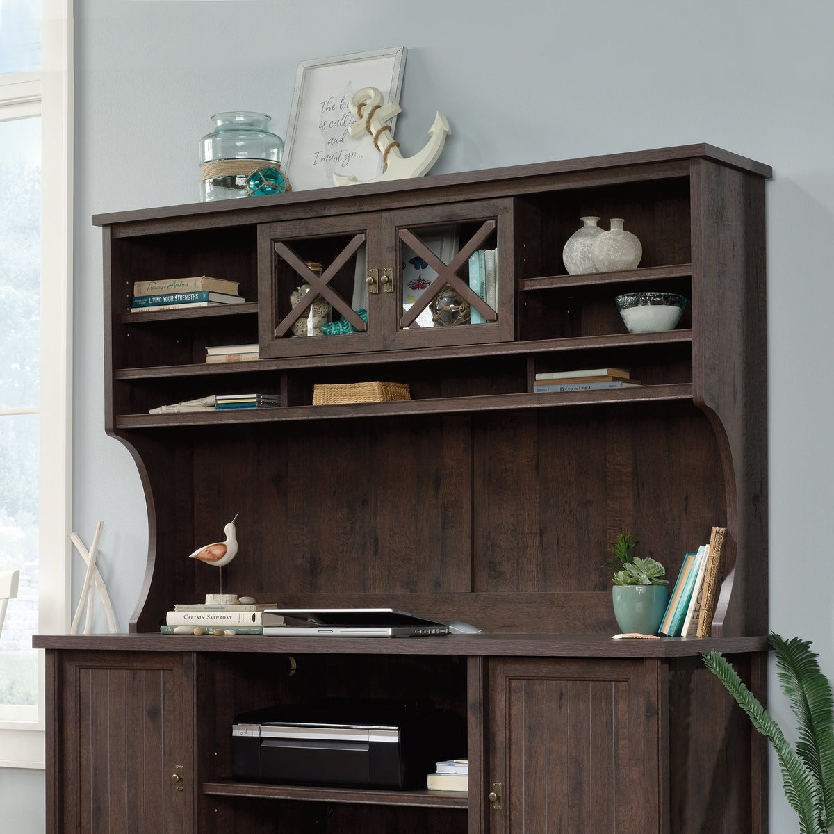 Coffee Oak Office Hutch