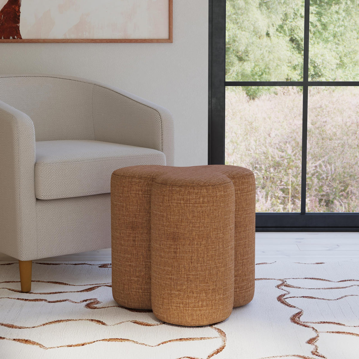 HomePop 18" Clover Ottoman - Rust Orange Chenille