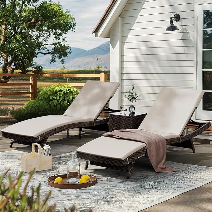 6-Piece Patio Chaise Lounge Set with Adjustable Backrest