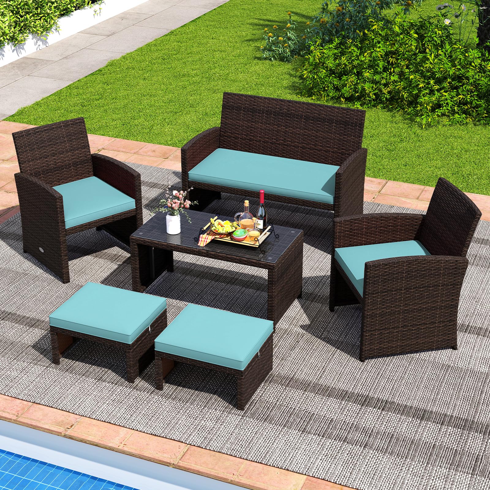 Wicker Outdoor Ottoman Set of 2 with Removable Cushions