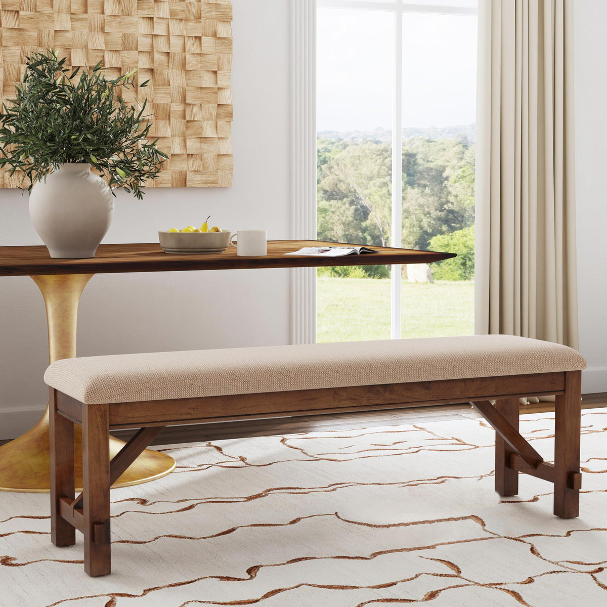 Upholstered Acacia Dining Bench