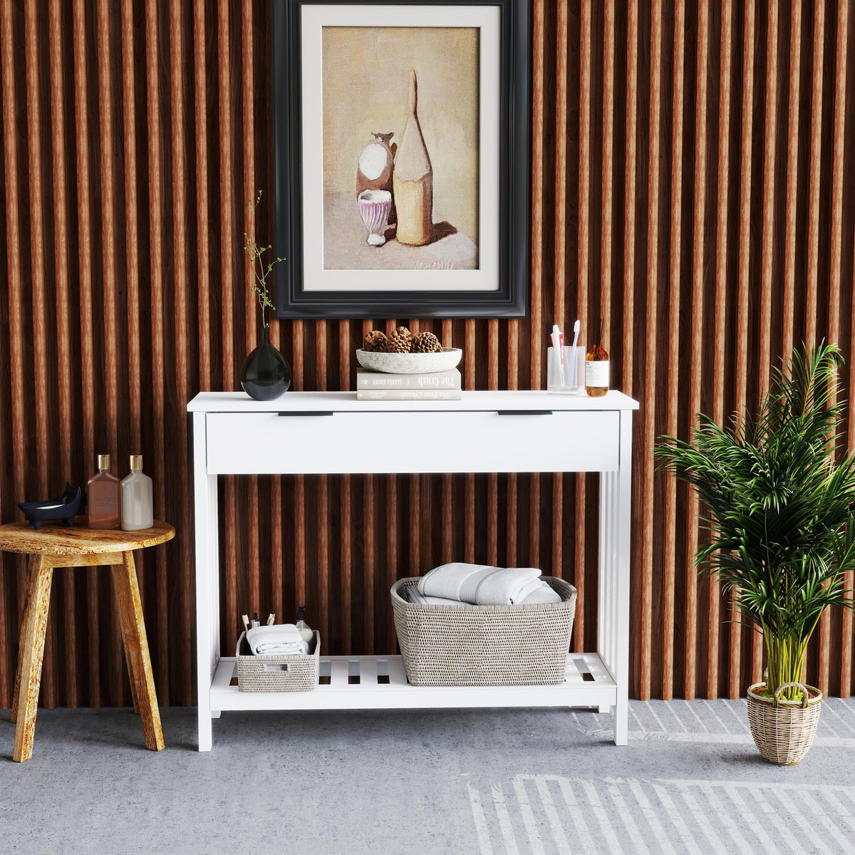 White Console Table with Drawer