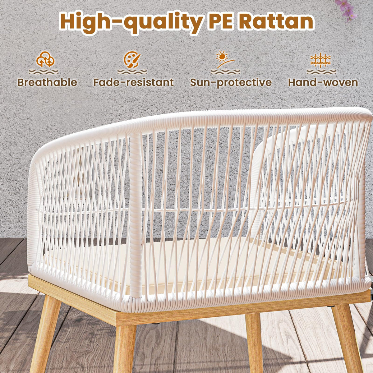Tangkula 3 Pieces Patio Bistro Set, Outdoor PE Wicker Conversation Furniture Set with Cushions, Tempered Glass Coffee Table and Galvanized Metal Frame, Outdoor Rattan Chair Set for Porch, Balcony