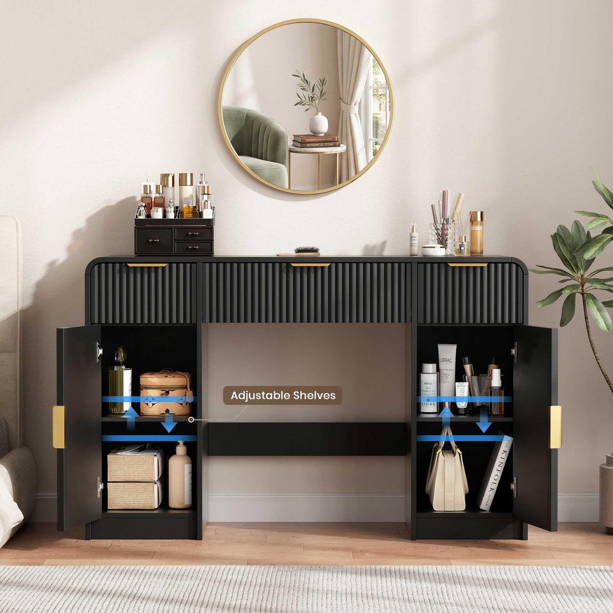 Fluted Vanity Desk with Storage