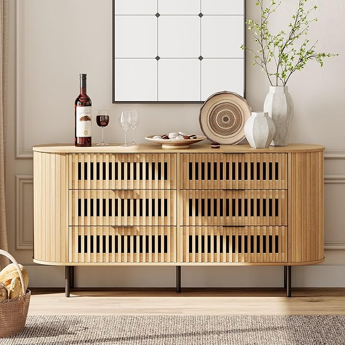 6-Drawer Fluted Dresser with Curved Design