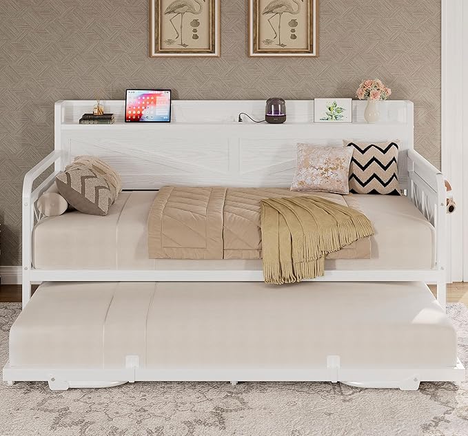 Twin Daybed with Pop-Up Trundle & Storage Headboard