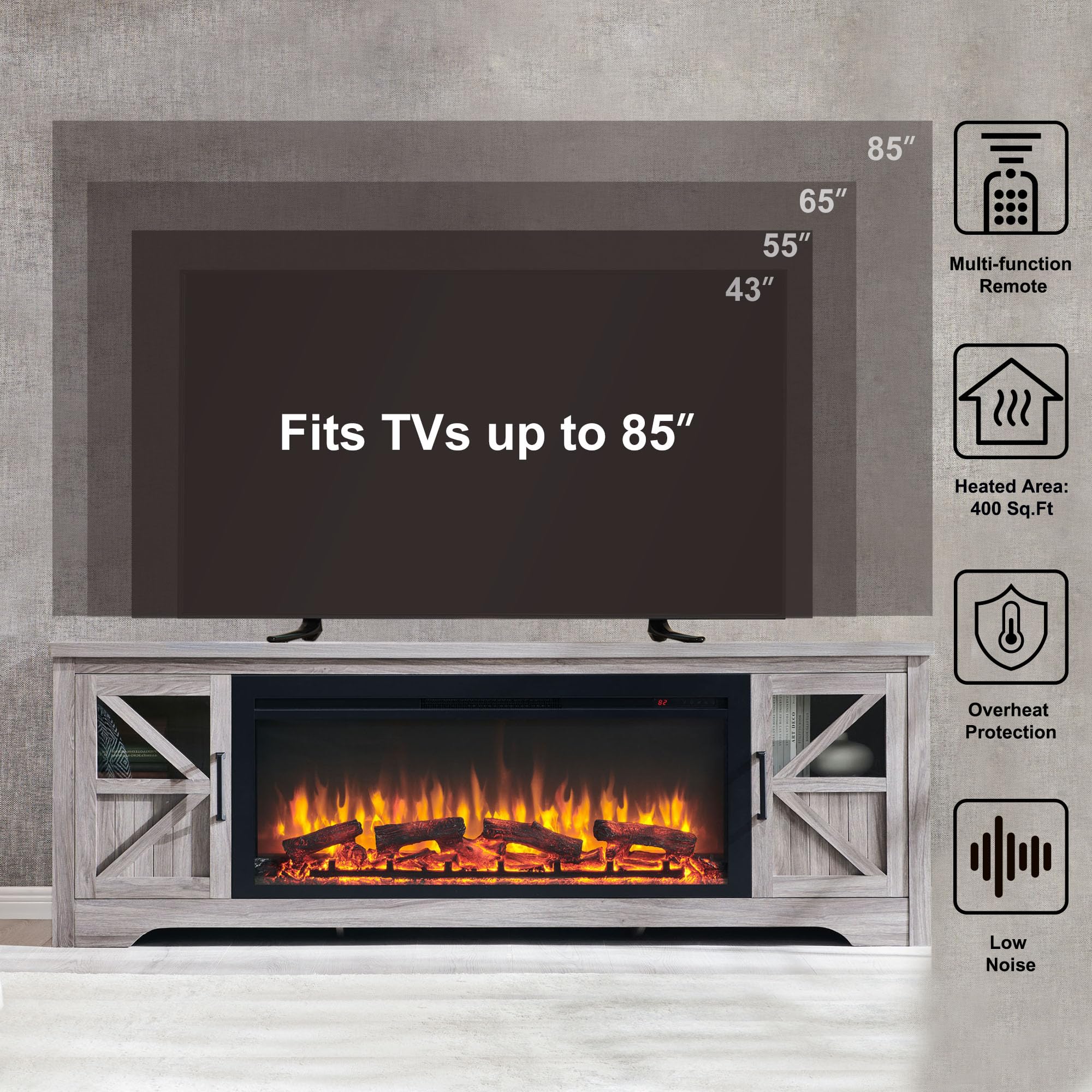 44" Farmhouse Fireplace TV Stand