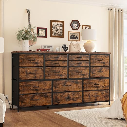 16-Drawer TV Stand Dresser with Power Outlets