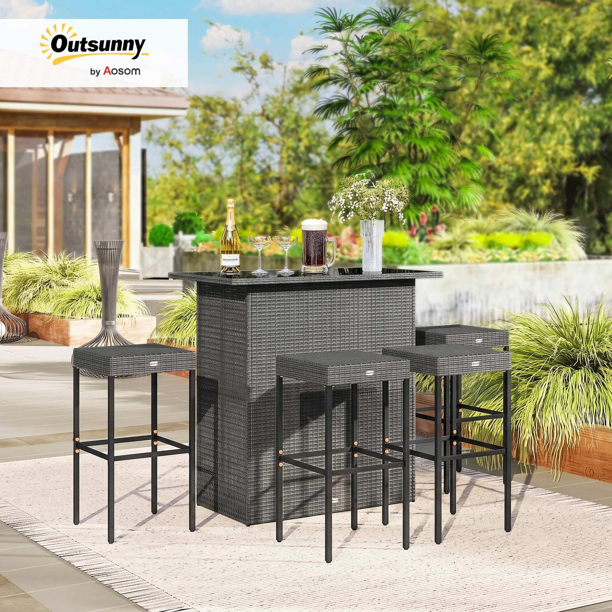 5-Piece Wicker Patio Bar Set