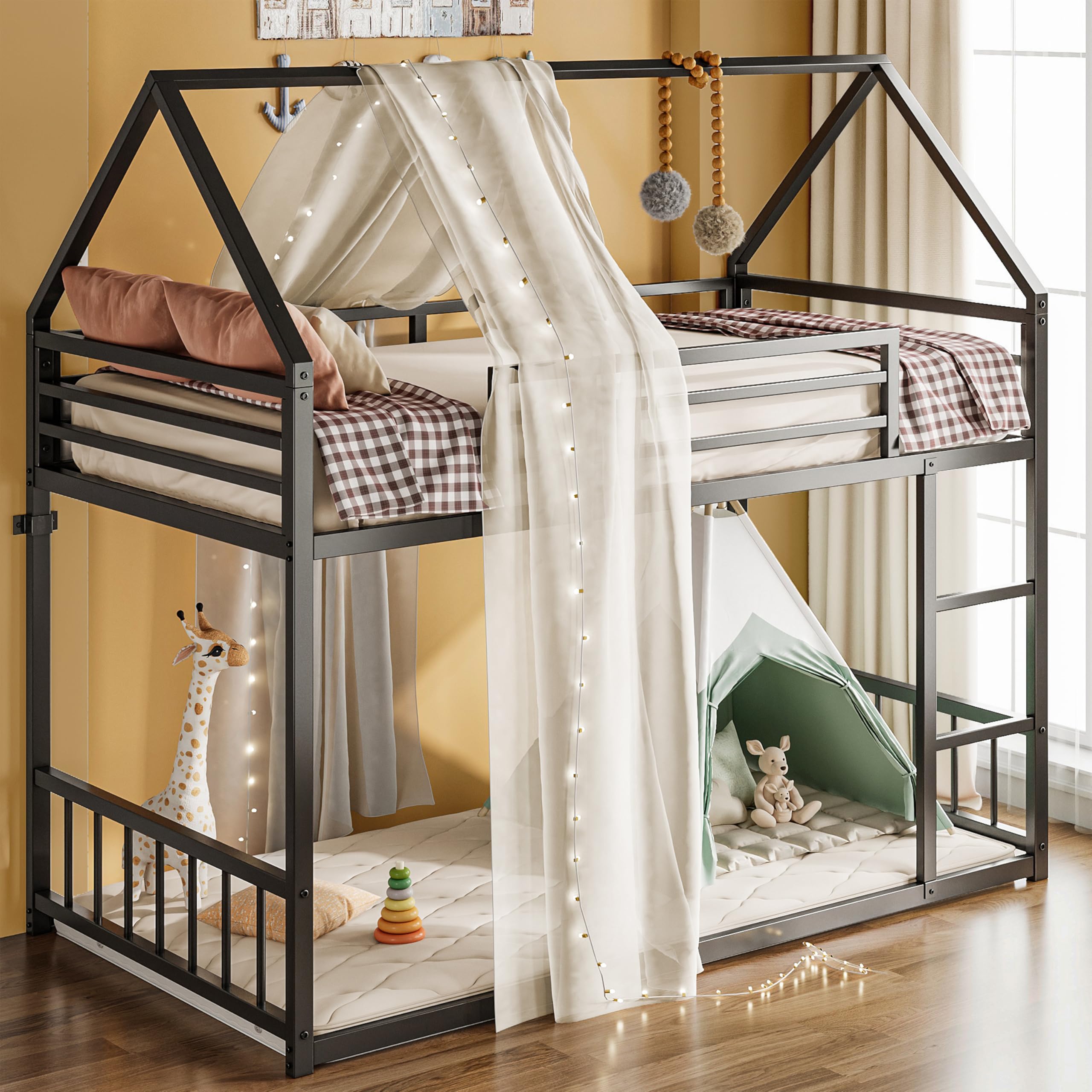Twin Over Twin House Bunk Bed – Metal Frame
