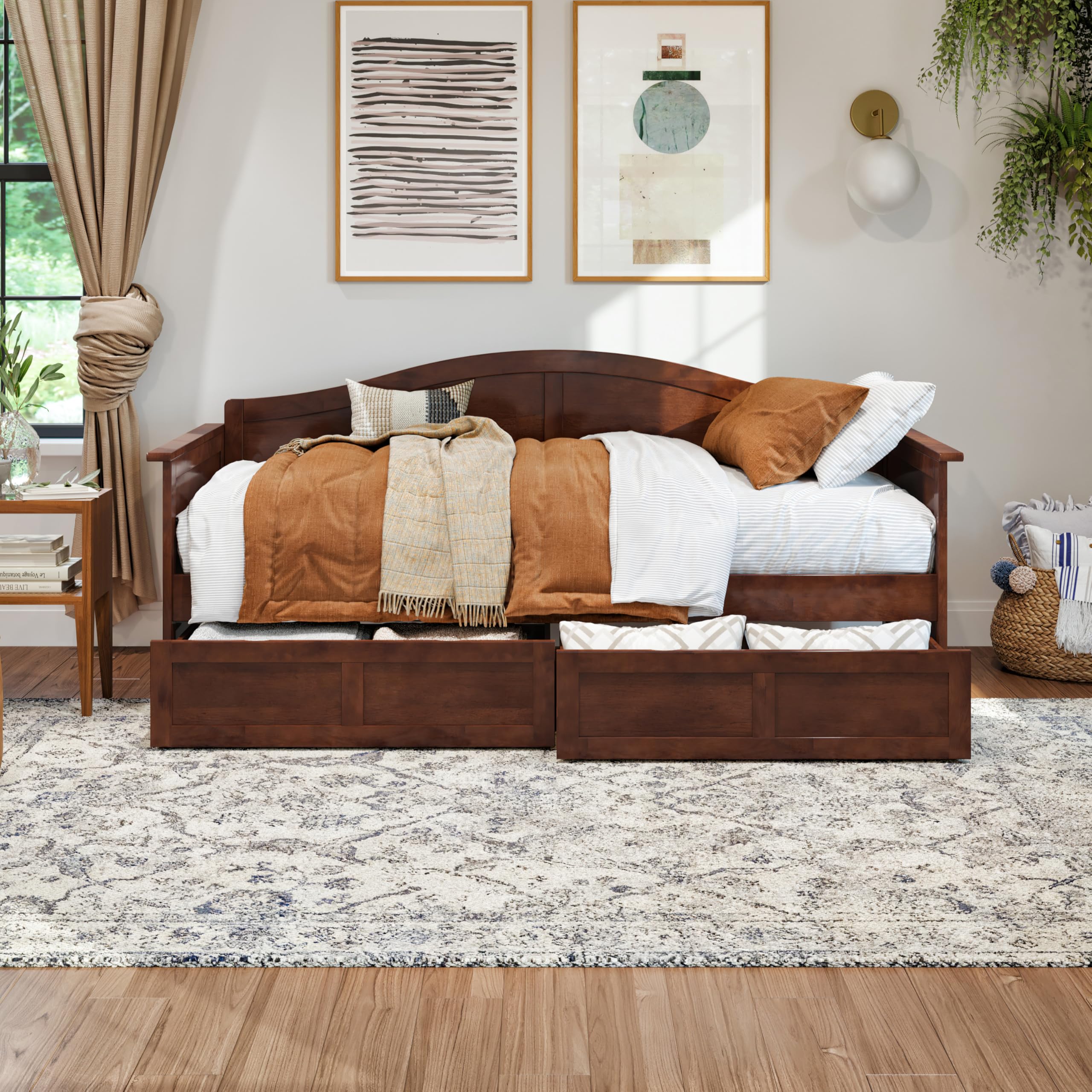 AFI, Acadia Twin Size Wood Daybed Frame with 2 Storage Drawers, Walnut (Brown)