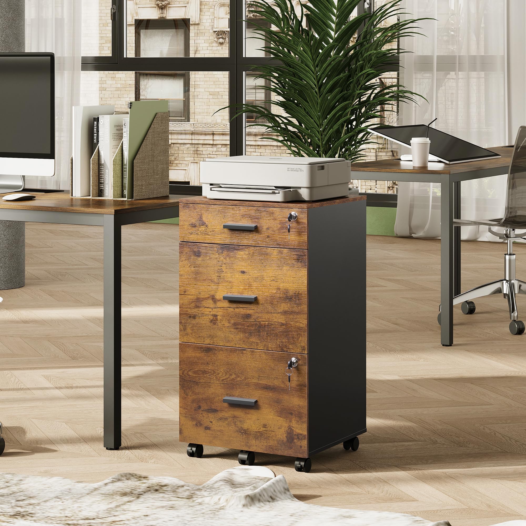3-Drawer Rolling File Cabinet with Lock