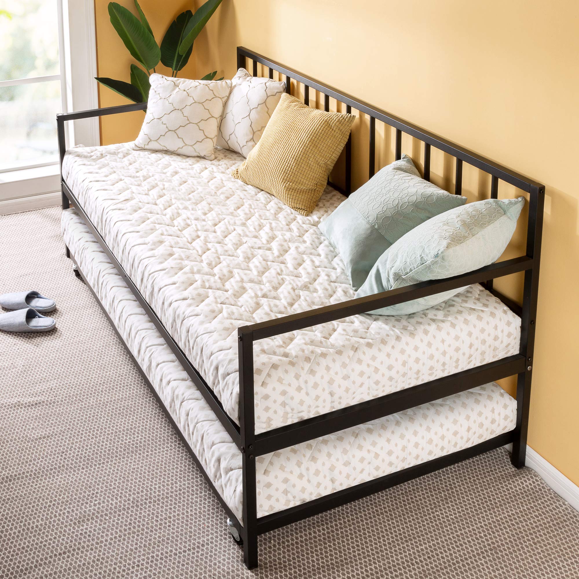 Zinus Eden Metal Daybed with Trundle, Mattress Foundation with Steel Slat Support, Easy Assembly, Twin