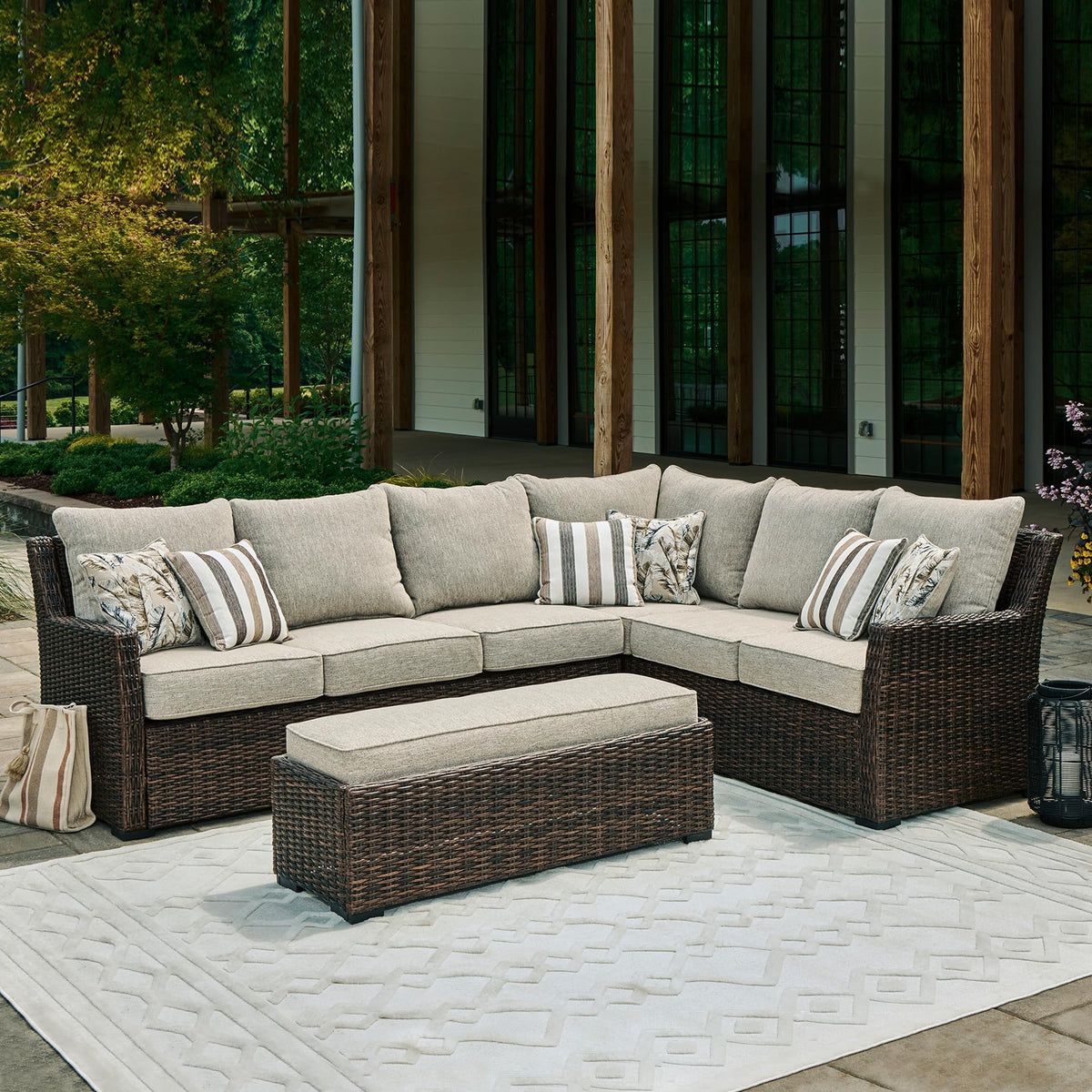 3-Piece Wicker Patio Sectional with Bench