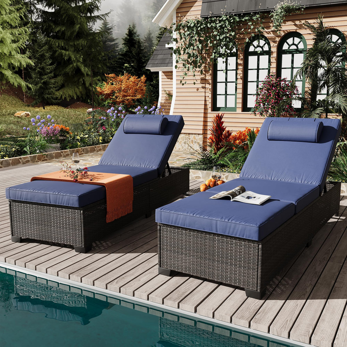 Wicker Chaise Lounge Set of 2