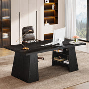 Tribesigns 63-Inch Executive Desk, Modern Black Office Desk with Double Pedestal and Storage Shelves, Simple Large Computer Writing Conference Table Workstations Business Furniture for Home Office