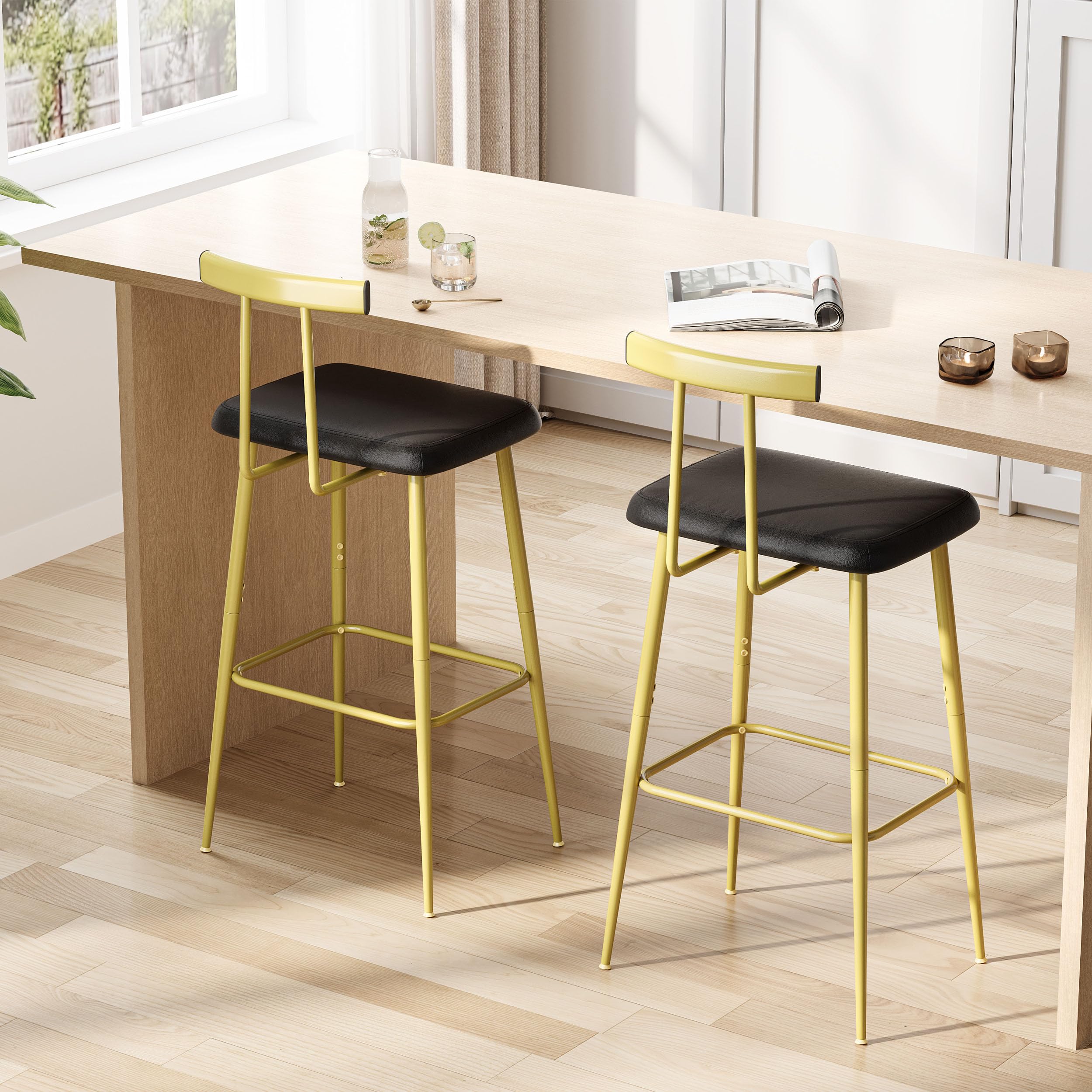 Industrial Bar Stools Set of 2 with Backrest & Footrest