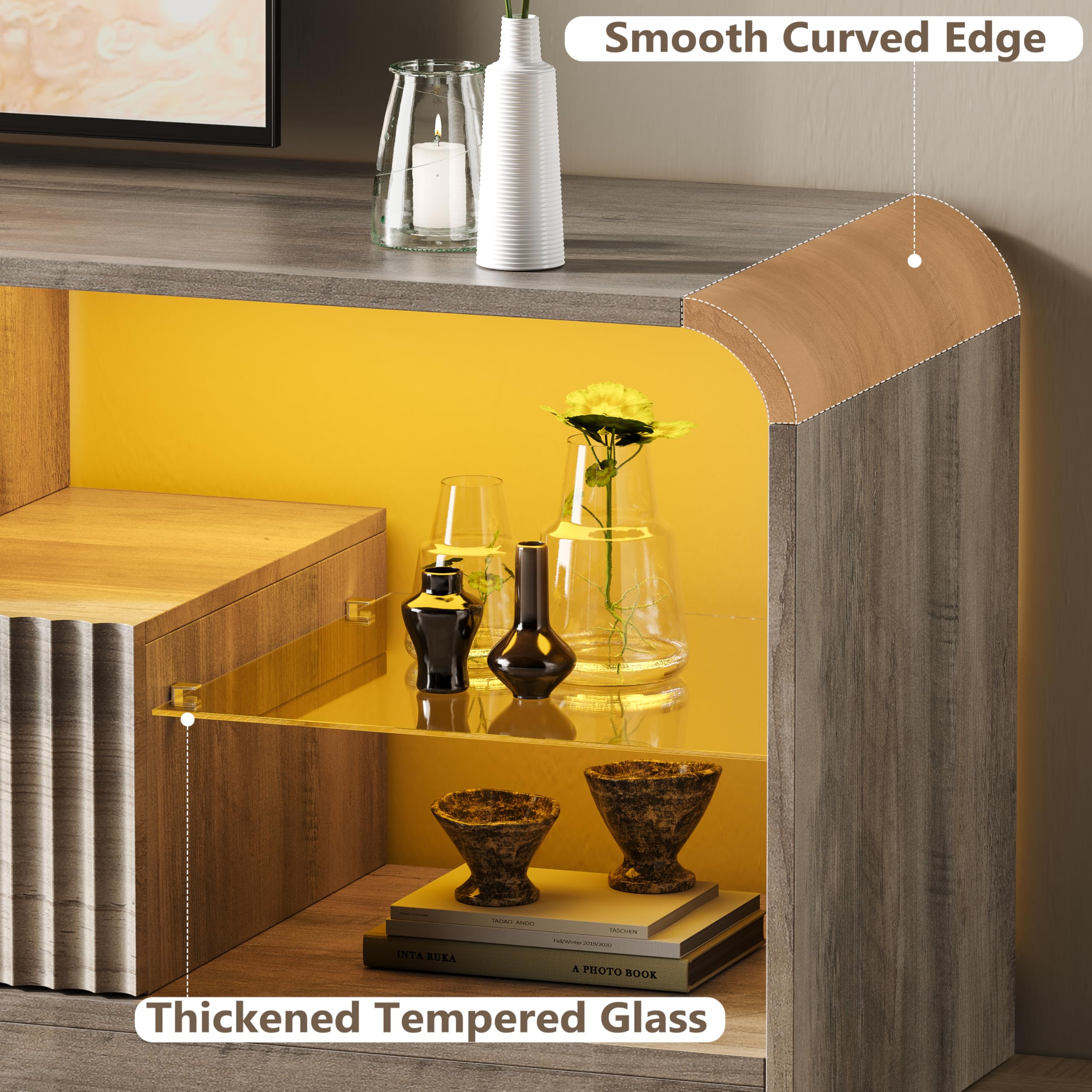 TV Stand with LED Lights & Glass Shelves