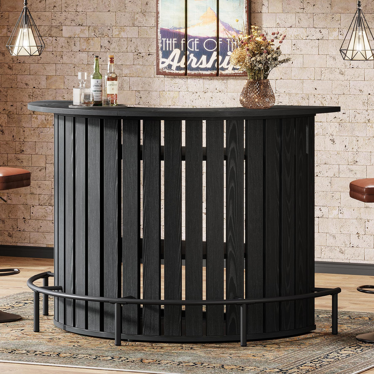 Black Curved Bar Table