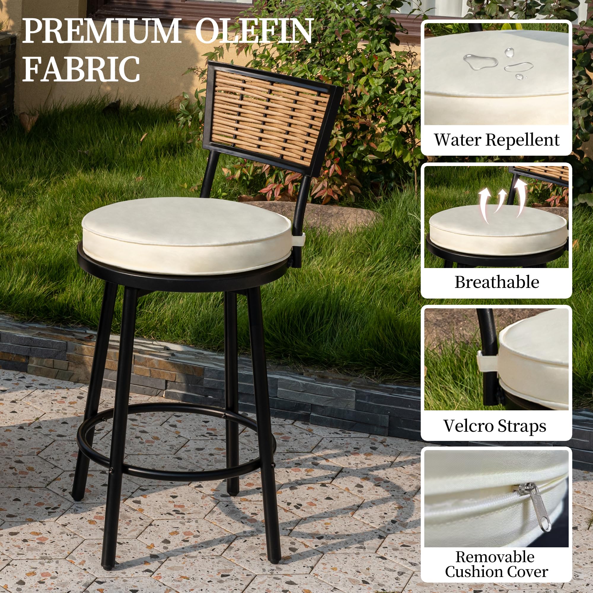 Patio Swivel Bar Stools with Cushions