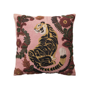 Embroidered Tiger & Flowers Throw Pillow