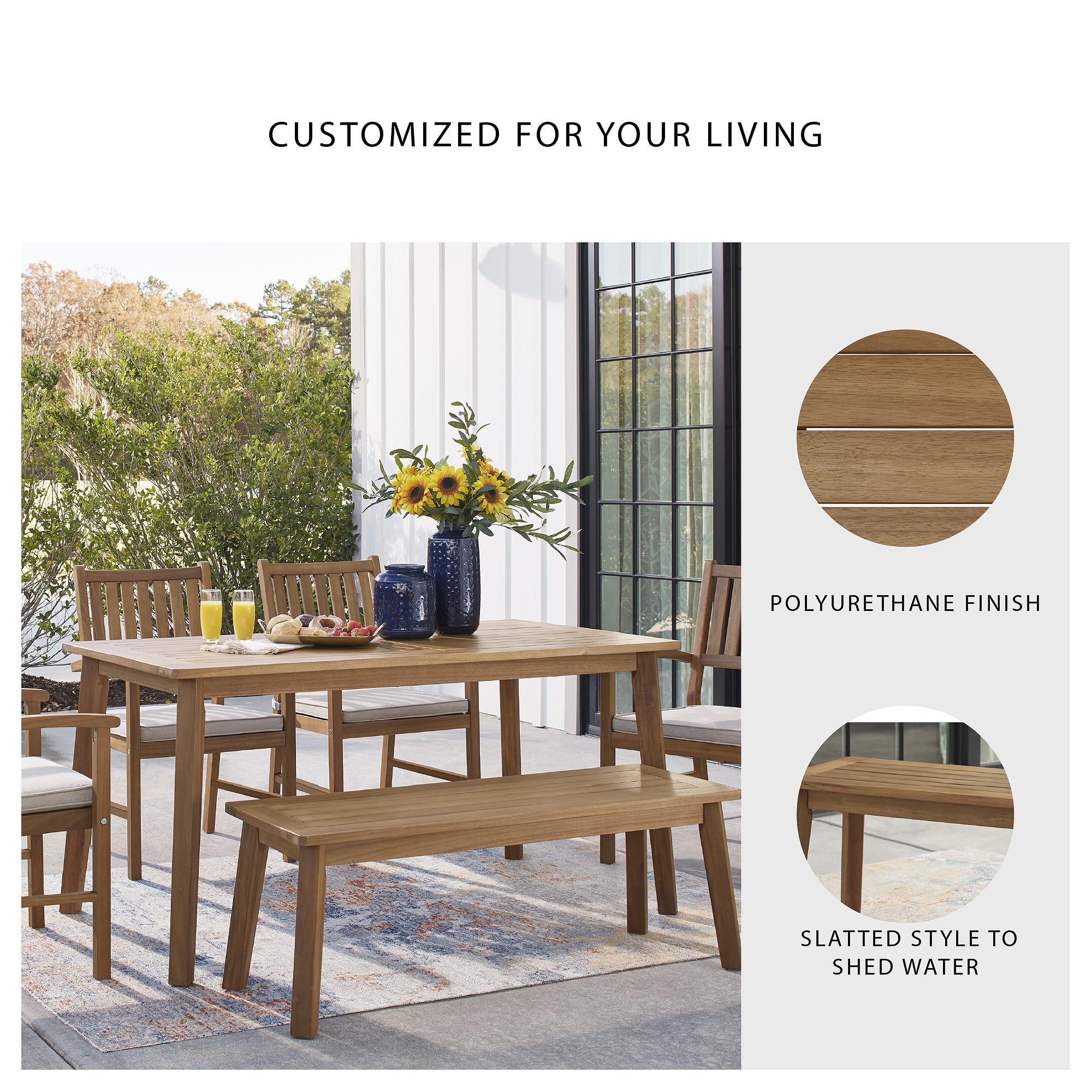 Acacia Wood Outdoor Dining Bench – Light Brown