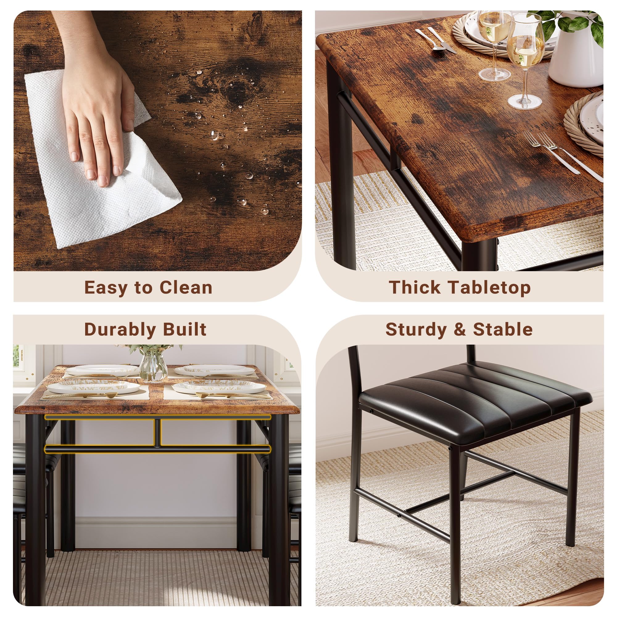 5-Piece Dining Table Set for 4 with Upholstered Chairs