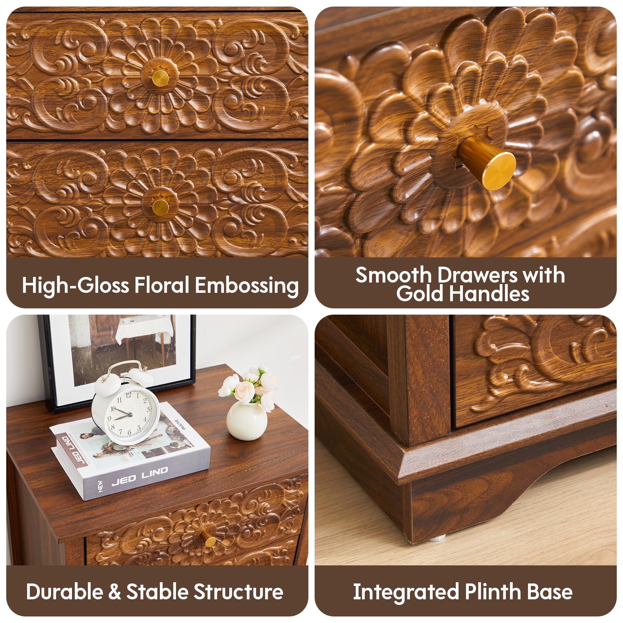 5-Drawer Narrow Dresser with Floral High-Gloss Front