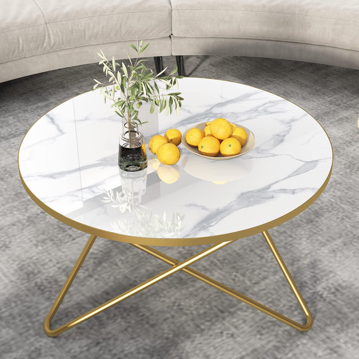 Round Faux Marble Coffee Table