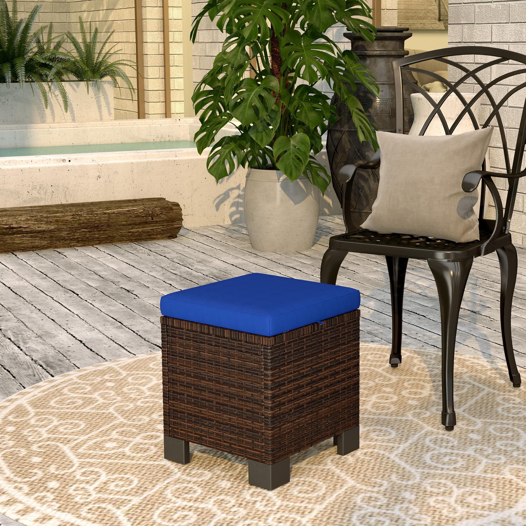 Outdoor Wicker Ottoman Set of 2