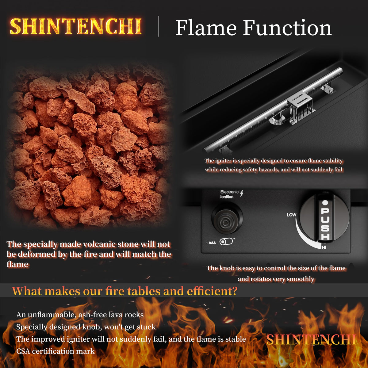 Shintenchi 42" Propane Fire Pit,60,000 BTU Gas Fire Pit Table,Black
