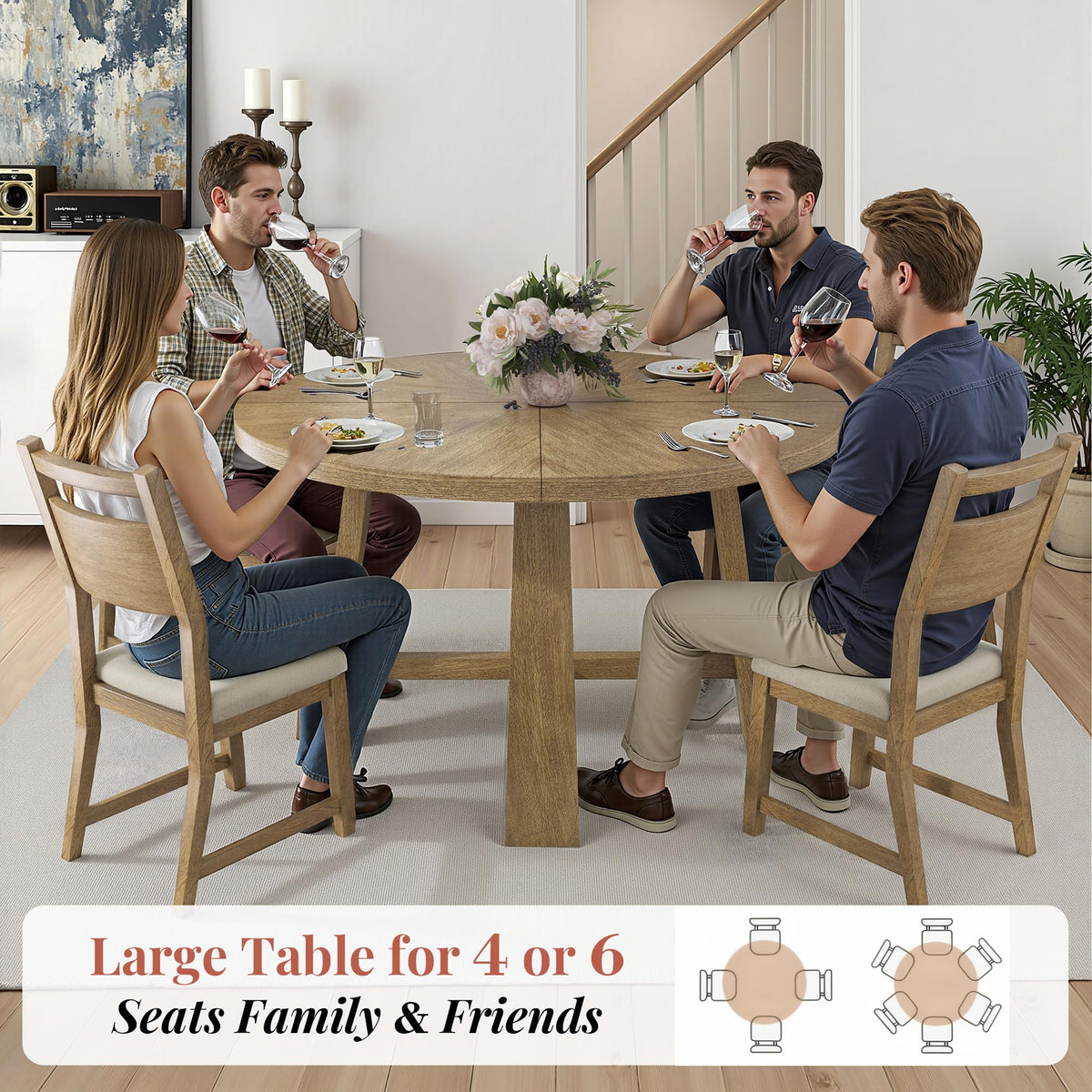 Round Solid Wood Dining Set for 4
