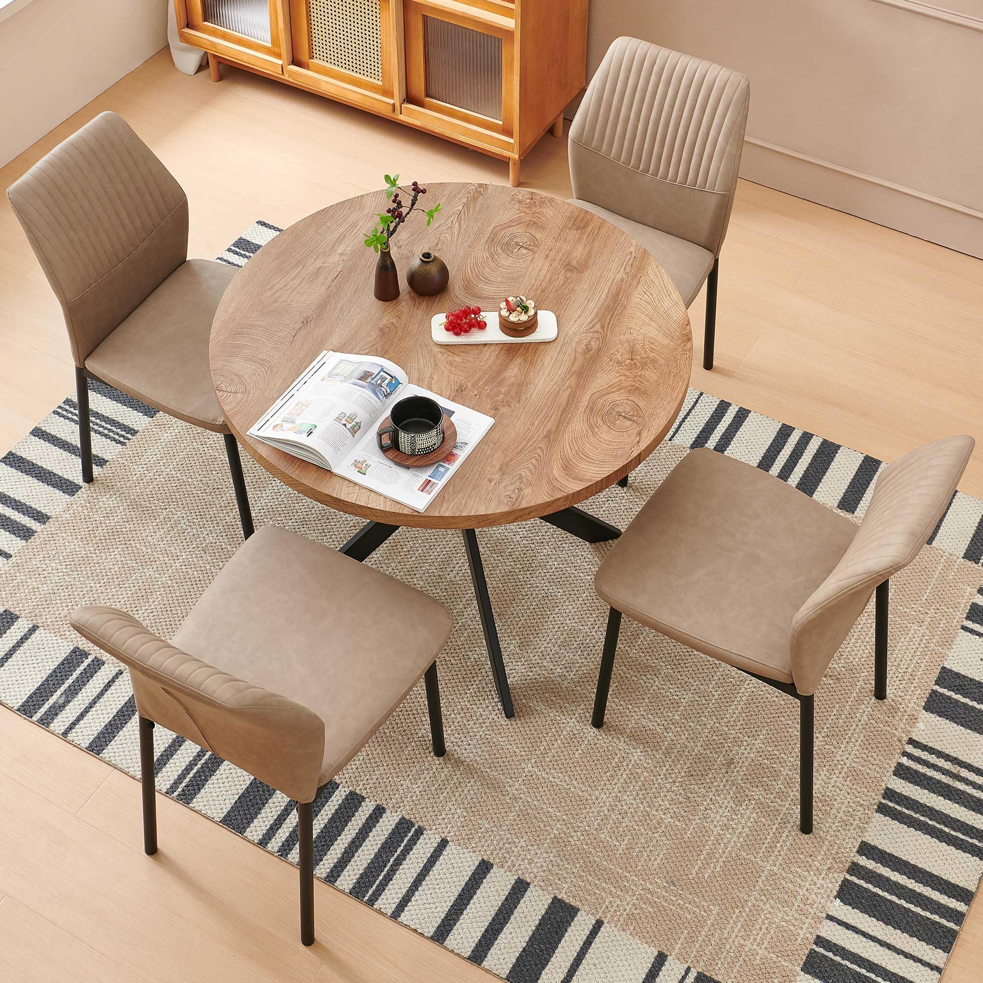 5-Piece Round Dining Set with Faux Leather Chairs
