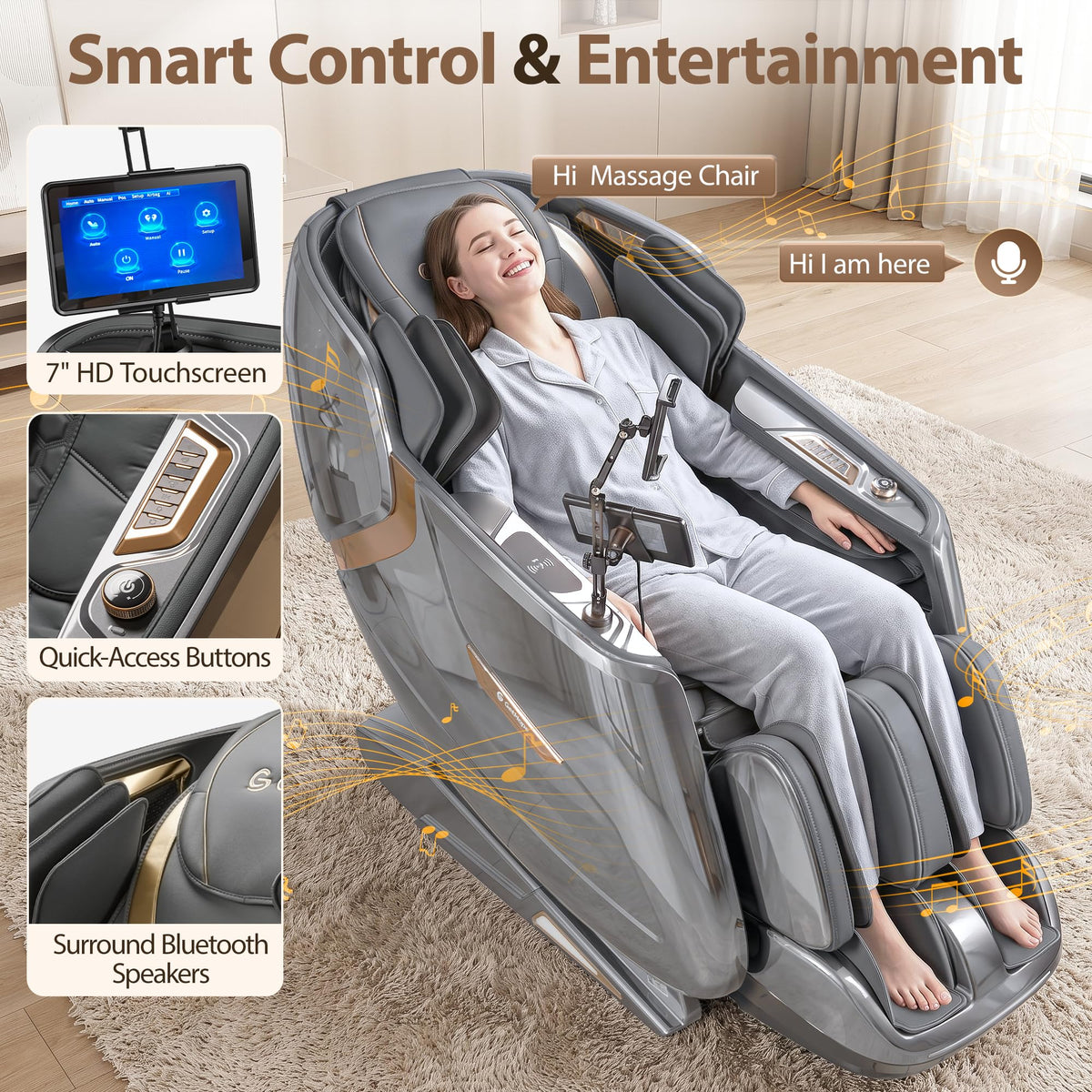 Gethope 4D Massage Chair Full Body, Zero Gravity SL-Track Recliner, Silver