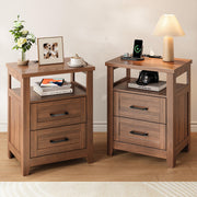 Decofy Farmhouse 2-Drawer Nightstand Set of 2 with Charging Station, Walnut