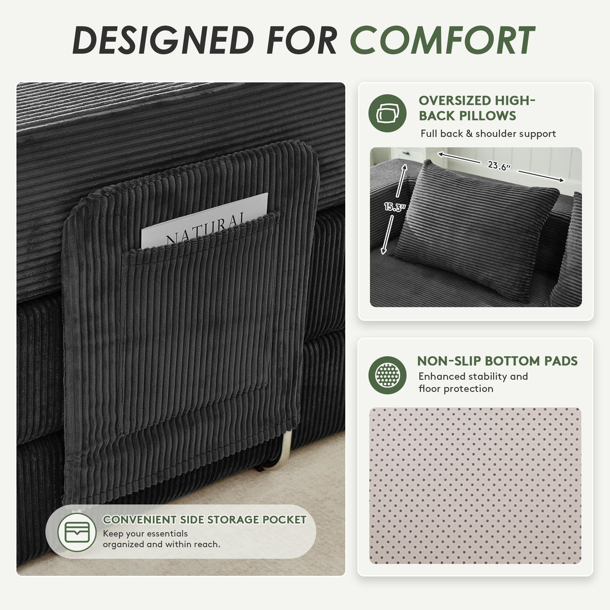 78" 5-in-1 Convertible Futon Sofa Bed, Boneless Couch for Living Room