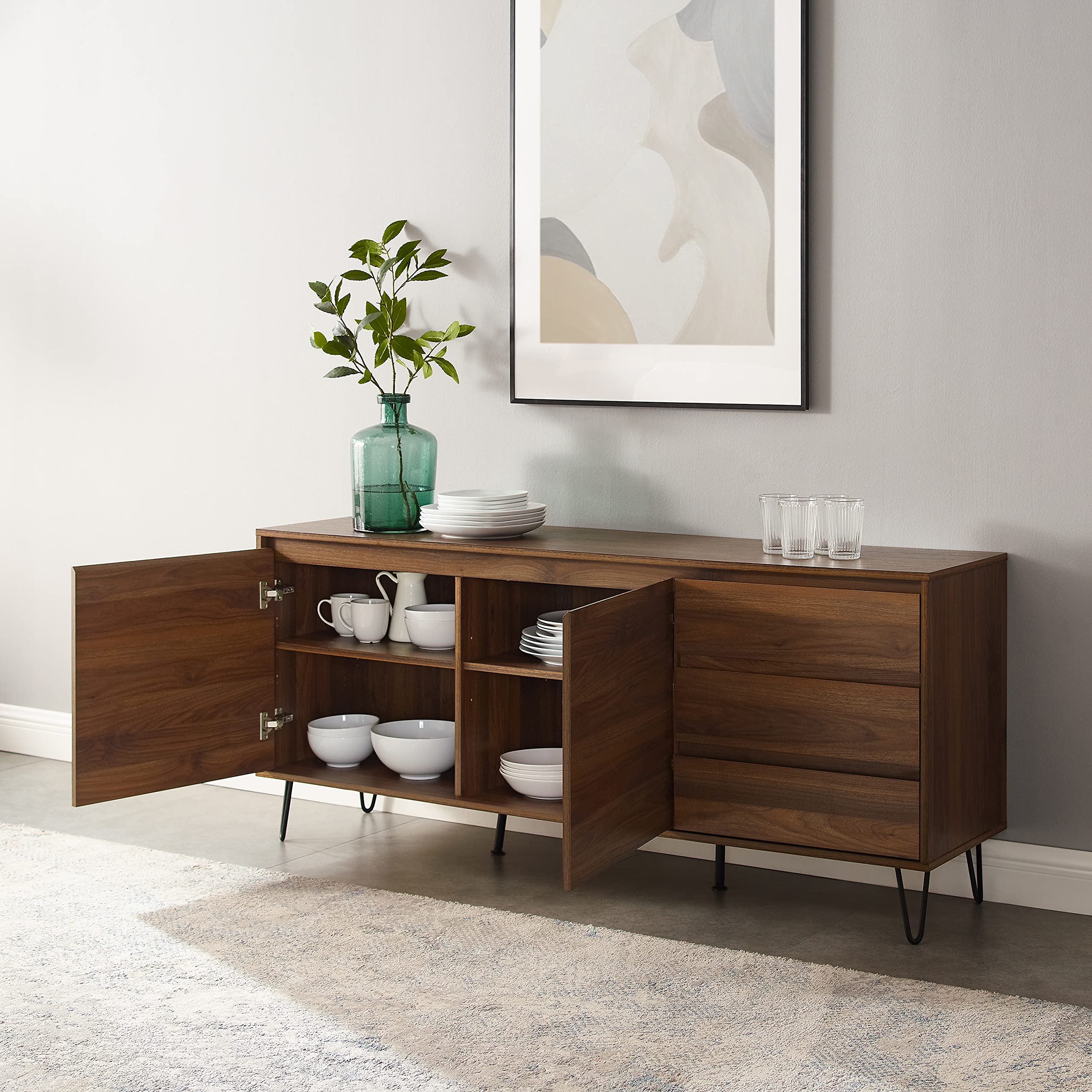 Mid-Century Record Storage Sideboard – Brown Oak