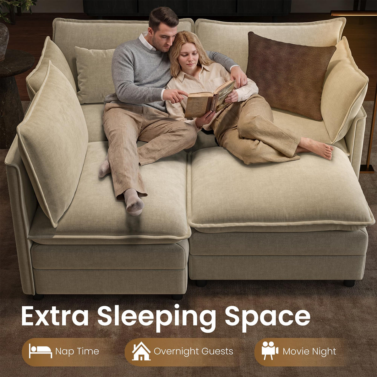 105" Cloud Couches for Living Room Modular Sectional Sofa L Shaped Oatmeal