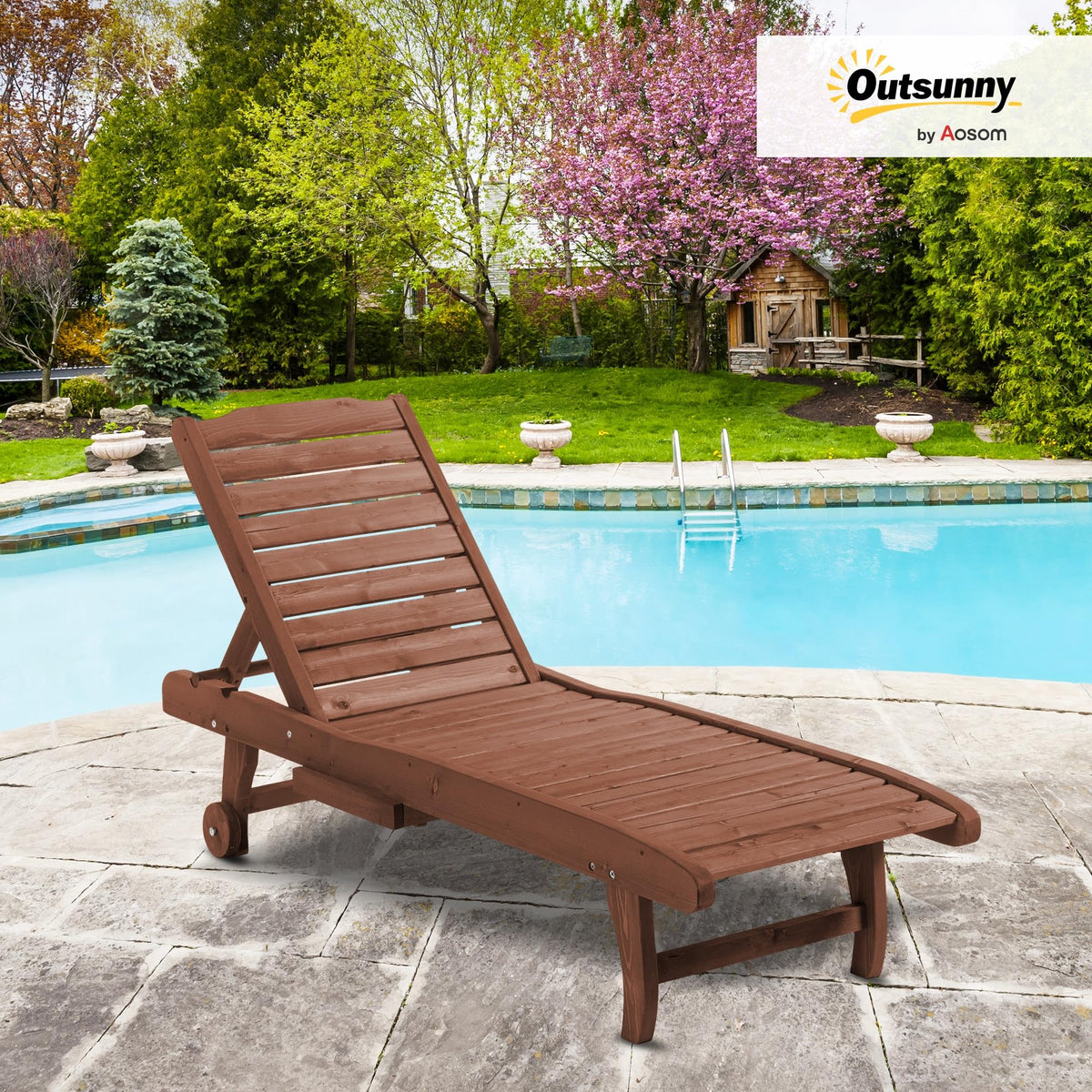 Outsunny Chaise Lounge Chair Outdoor 3-Level Adjustable Back Brown Red