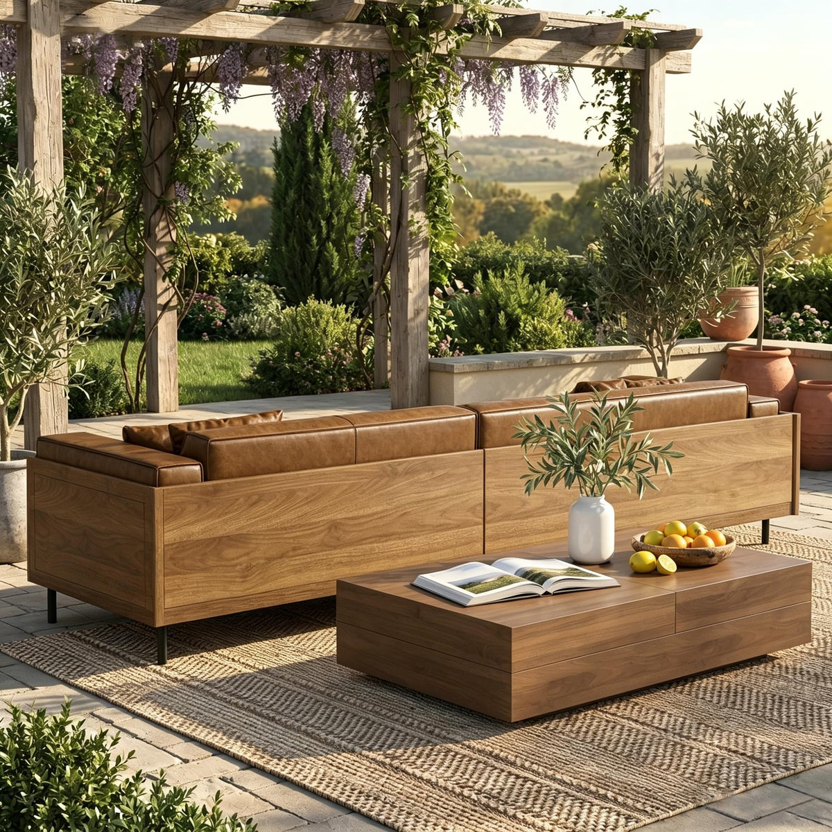 Brown Faux Leather Outdoor Sofa