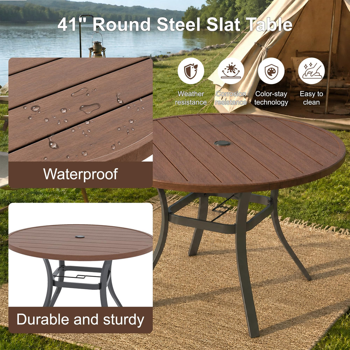 Nixtopia 41" Patio Dining Table for 4, Steel Slatted Round Outdoor Table