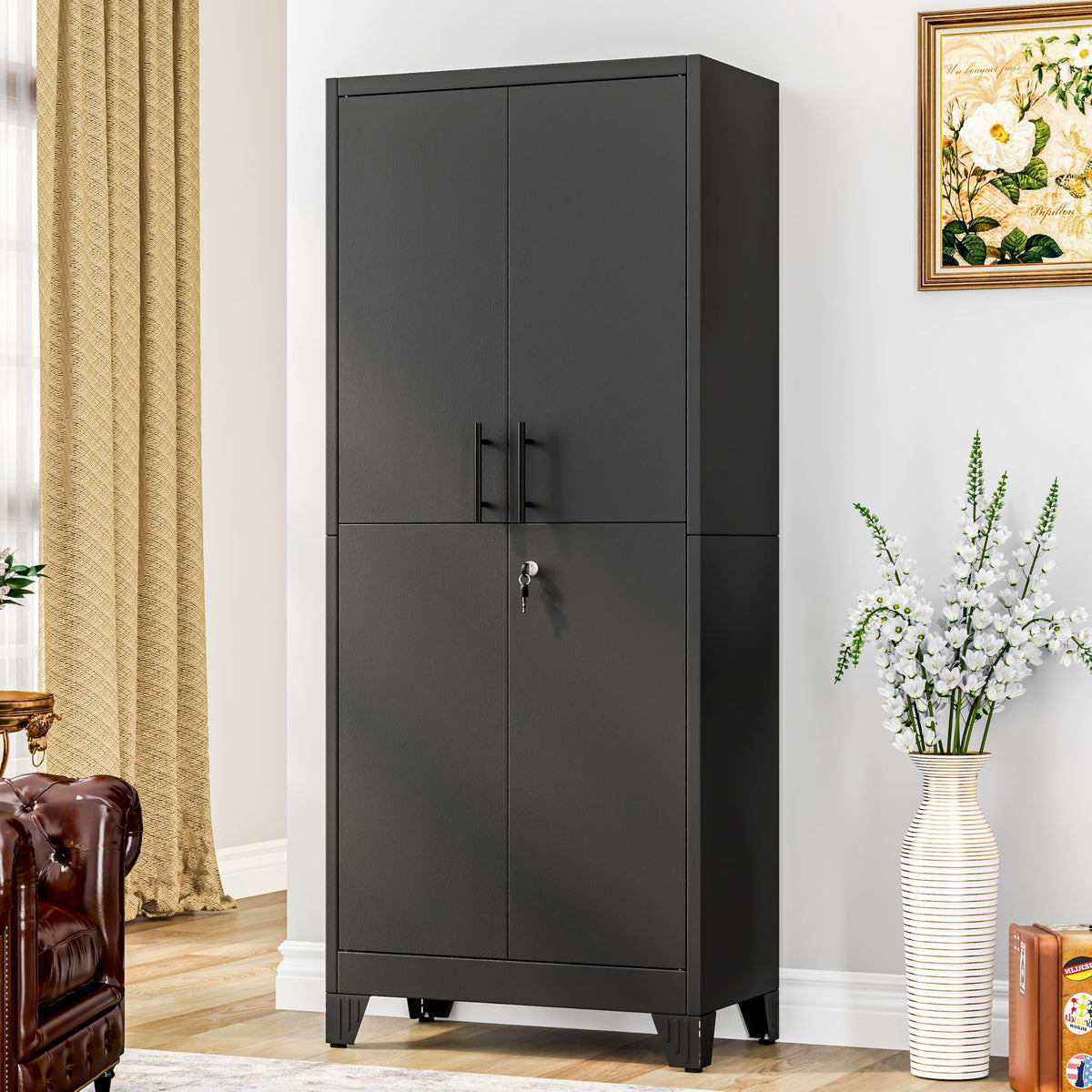 GAIOUS 71" Tall Metal Pantry Storage Cabinet with Lock, File Cabinet Black