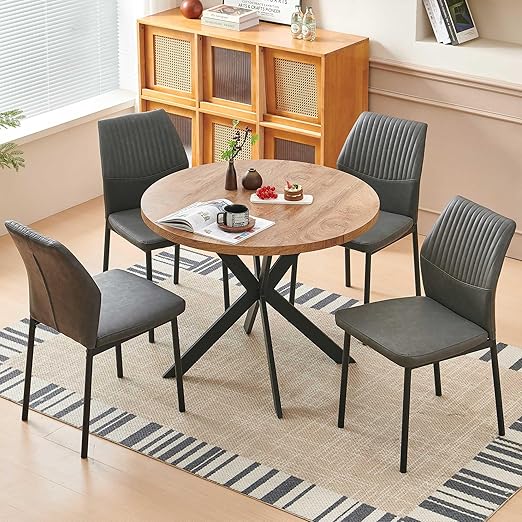 5-Piece Round Dining Set with Faux Leather Chairs