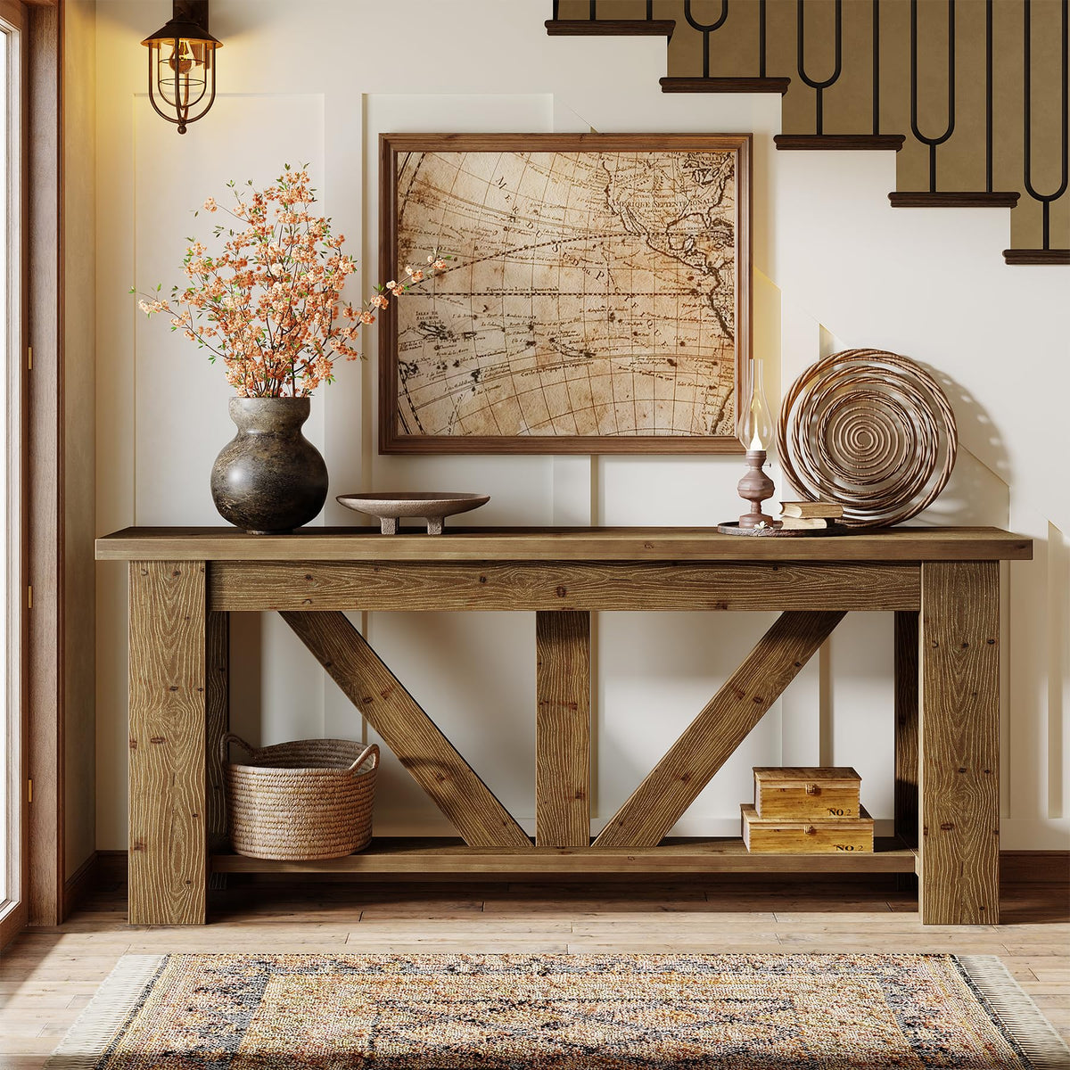 Solid Wood Console Table with Shelf