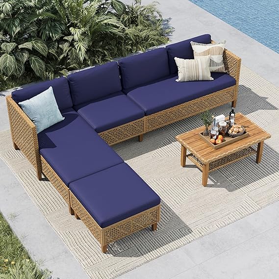 L-Shaped Patio Sectional Sofa Set with Coffee Table