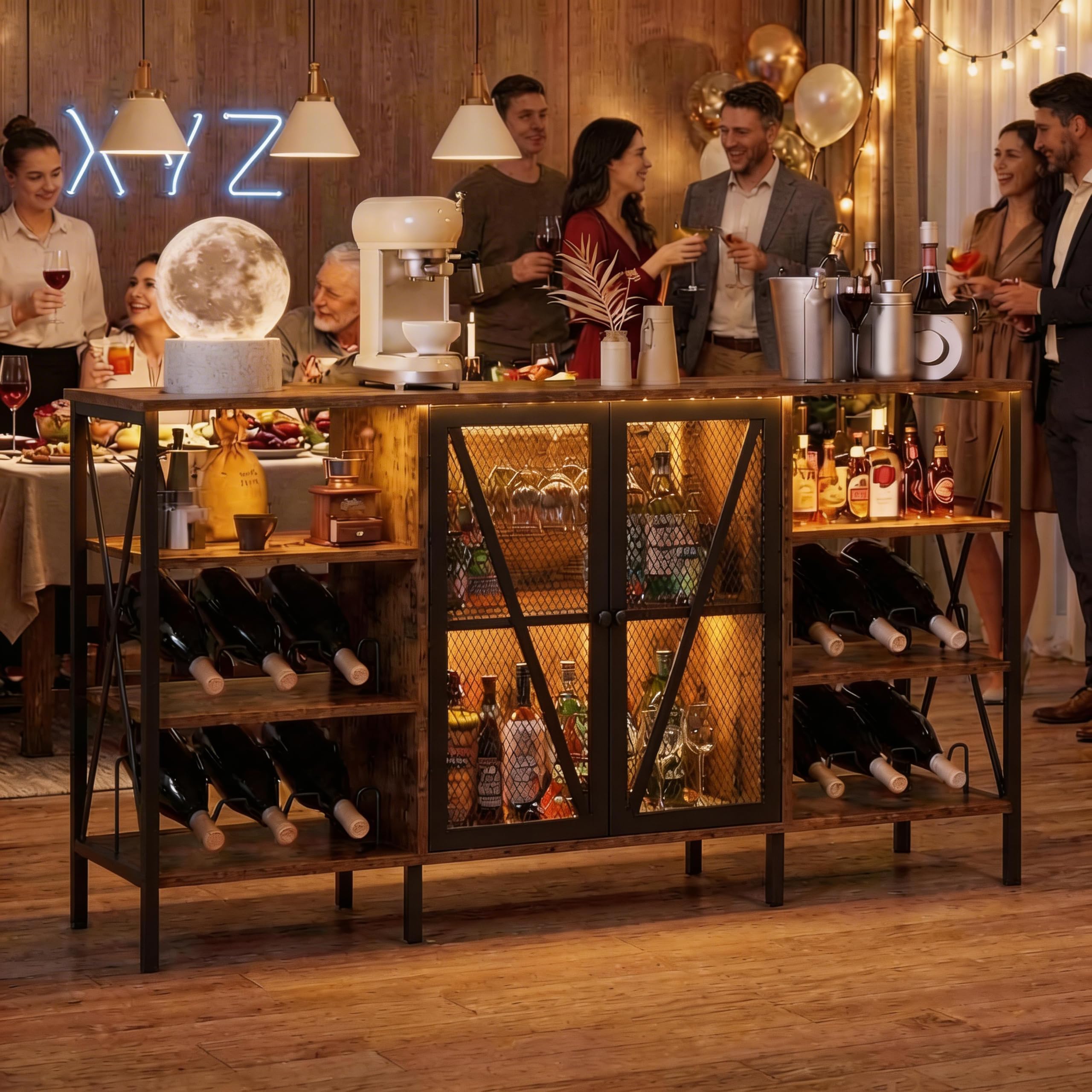 Wine Bar Cabinet with LED Light & Wine Rack