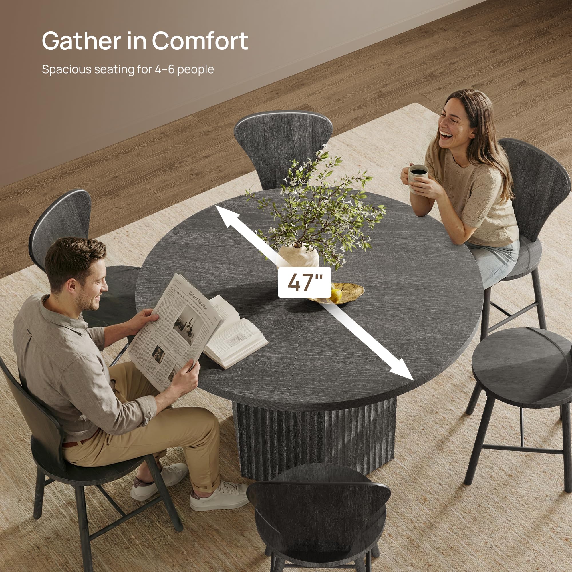 47" Round Dining Table with Fluted Base – Seats 4–6
