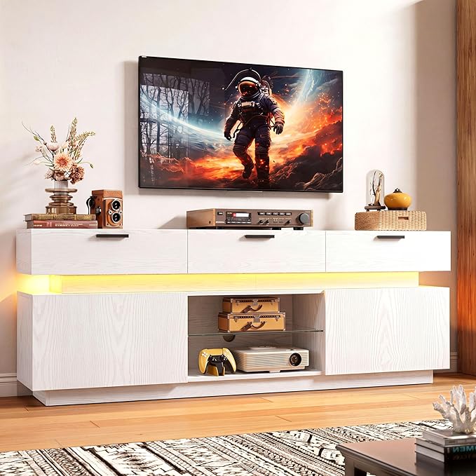 85" TV Stand with LED Lights & Power Outlets
