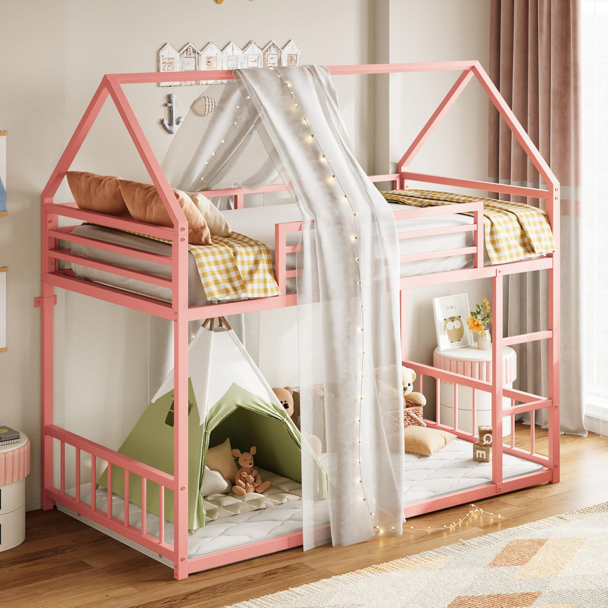 Pink Twin House Bunk Bed
