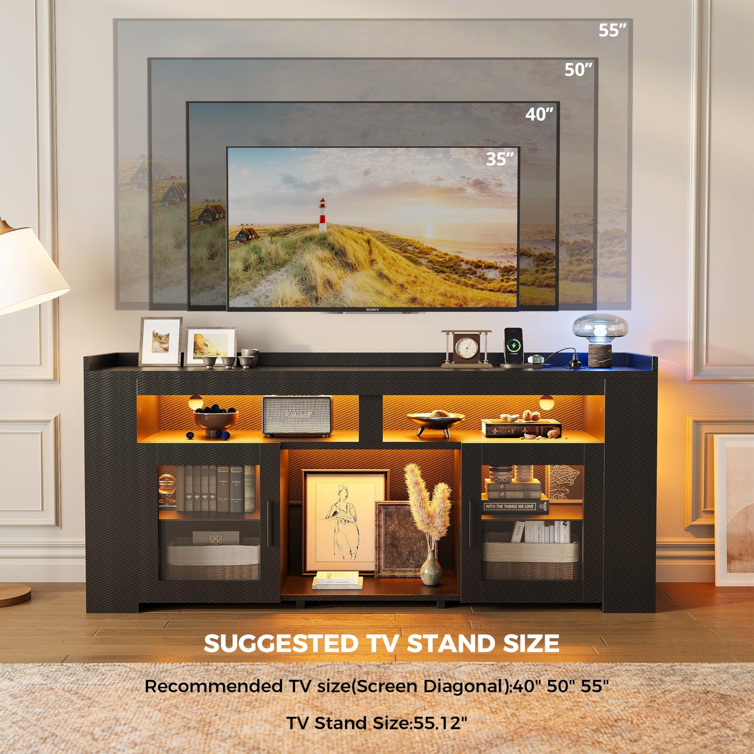 TV Stand with Charging Station & LED Lights